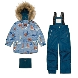 Куртка с принтом зимнего пейзажа, манишка и полукомбинезон синего цвета цвета от бренда Deux par deux