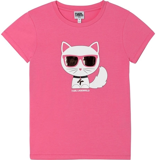 Футболка розовая CHOUPETTE с очками от бренда Karl Lagerfeld Kids Розовый
