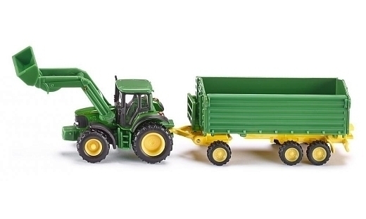 Трактор John Deere с ковшом и прицепом-кузовом от бренда Siku