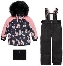 Куртка и брюки на лямках с цветочным принтом и единорогами от бренда Deux par deux