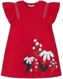 Платье красного цвета с объемными рукавами от бренда Mayoral