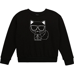 Свитшот черный с изображением кота от бренда Karl Lagerfeld Kids