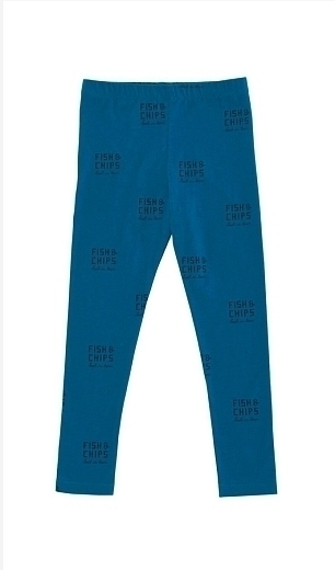 Легинсы трикотажные синего цвета с принтом FISH & CHIPS от бренда Tinycottons