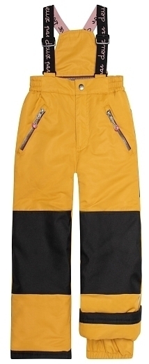 Куртка с принтом и желтые брюки на лямках от бренда Deux par deux