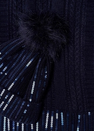 Шапка, шарф и перчатки темно-синие в пайетках от бренда Abel and Lula