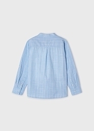 Рубашка голубая в полоску с воротничком-стойкой от бренда Mayoral