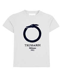 Футболка белая с контрасной эмблемой от бренда Trussardi Белый