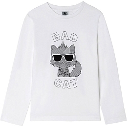 Лонгслив белого цвета BAD CAT от бренда Karl Lagerfeld Kids