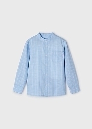 Рубашка голубая в полоску с воротничком-стойкой от бренда Mayoral
