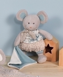 Игрушка Мышка из БИО хлопка с комфортером в подарочной деревянной коробке от бренда Doudou et Compagnie