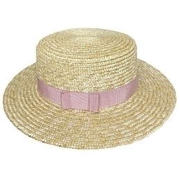Соломенная шляпа-конотье с пыльно-розовой лентой от бренда Skazkalovers