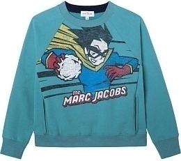 Свитшот пыльно-голубого цвета с комиксами от бренда LITTLE MARC JACOBS