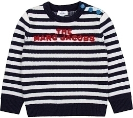 Пуловер в полоску с надписью от бренда LITTLE MARC JACOBS