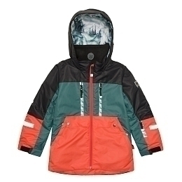 Куртка трехцветная, манишка и полукомбинезон с принтом леса от бренда Deux par deux