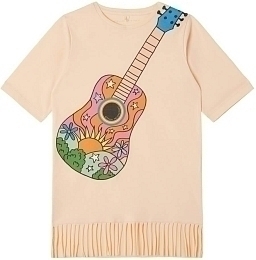 Платье с принтом гитары и бахрамой от бренда Stella McCartney kids