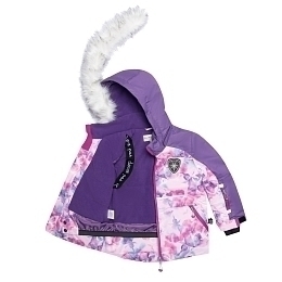 Куртка с принтом цветов, манишка и полукомбинезон фиолетовый от бренда Deux par deux