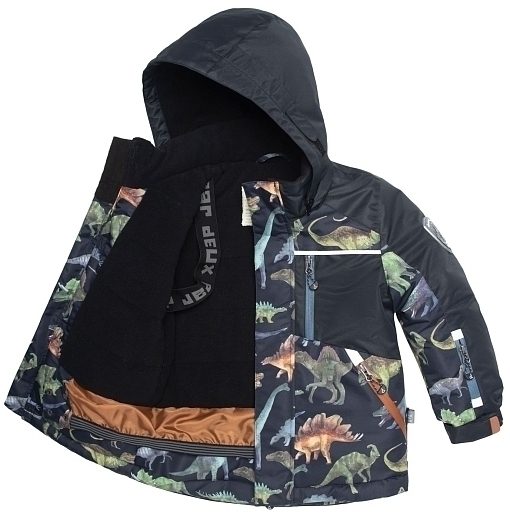 Куртка с принтом динозавром и брюки на лямках от бренда Deux par deux