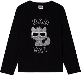 Лонгслив черного цвета BAD CAT от бренда Karl Lagerfeld Kids