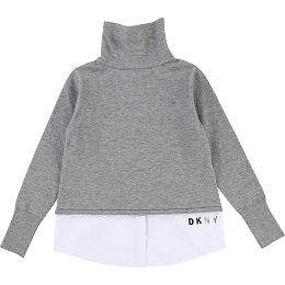 Свитер серый с белой вставкой от бренда DKNY