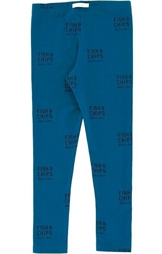 Легинсы трикотажные синего цвета с принтом FISH & CHIPS от бренда Tinycottons